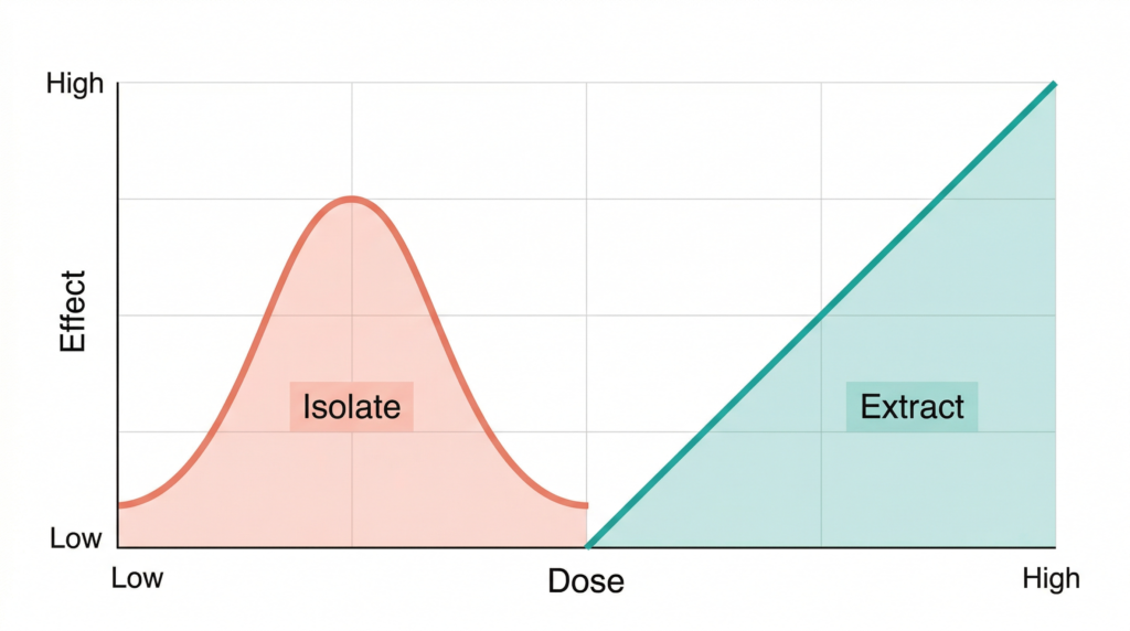 Bell-shaped dose-response curve of CBD isolate versus linear dose-response of CBD-rich whole plant extract — Gallily et al., 2015